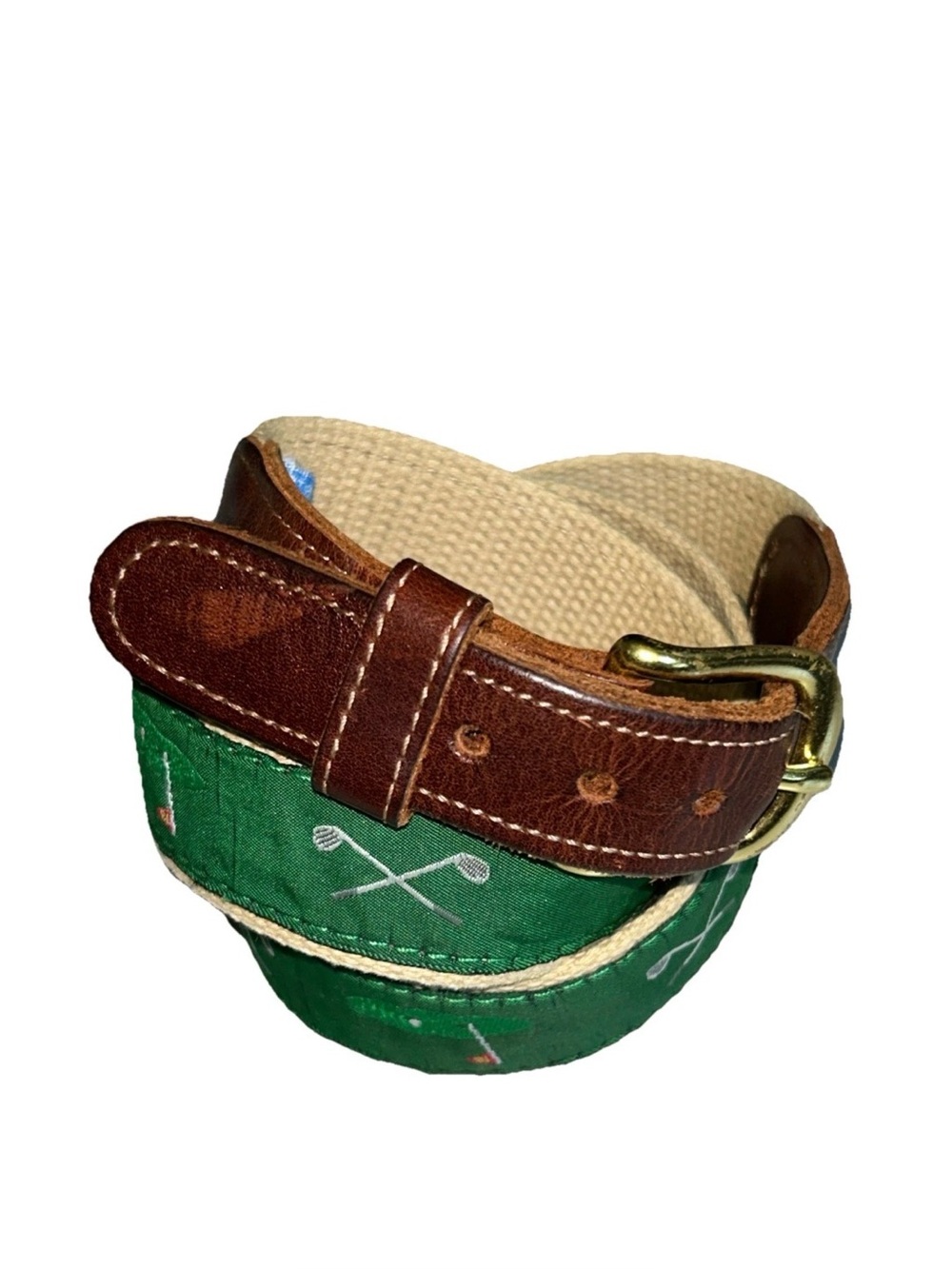 Preston Golf Belt Canvas Leather with Brass Buckle Size 36, Made in USA Preppy